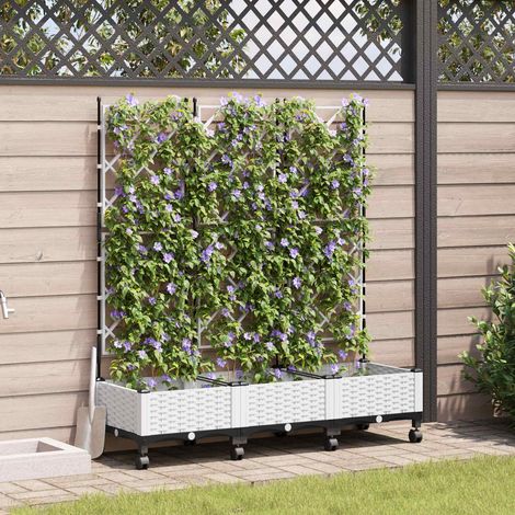 vidaXL Vaso da giardino con grigliato e ruote 3 pz Bianco PP (1/5)