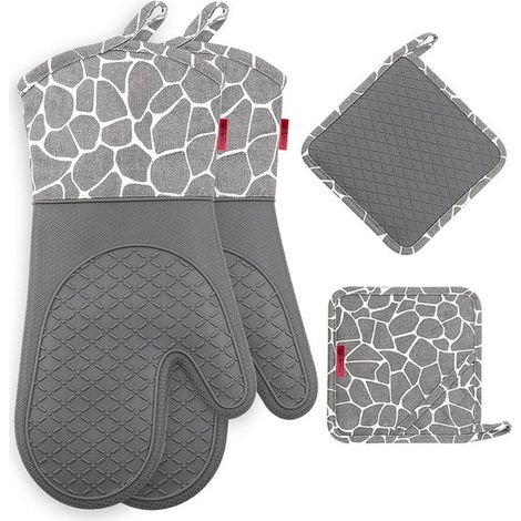 Guanti da forno e presine resistenti al calore - Antiscivolo - 1 paio e 2 pezzi - Grigio (1/5)