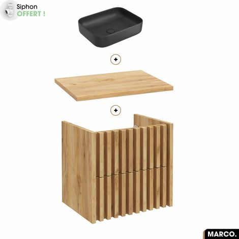Ensemble meuble sous vasque avec vasque à poser - Siphon OFFERT MARCO OAK 60 x 56 x 45 cm (1/5)