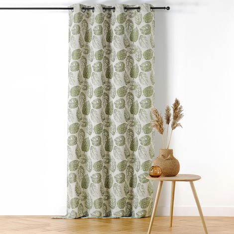 Rideau à Oeillets Motif Feuillage avec Relief Vert Olive 140x260 cm (1/3)