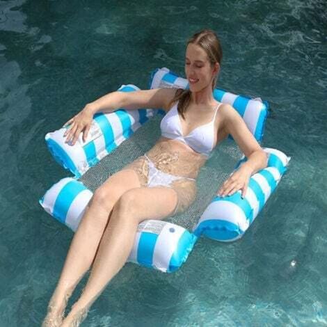 Hamac flottant pour piscine 4-en-1 inclinable, matelas gonflable bleu clair, accessoire été ultra-confortable (1/5)