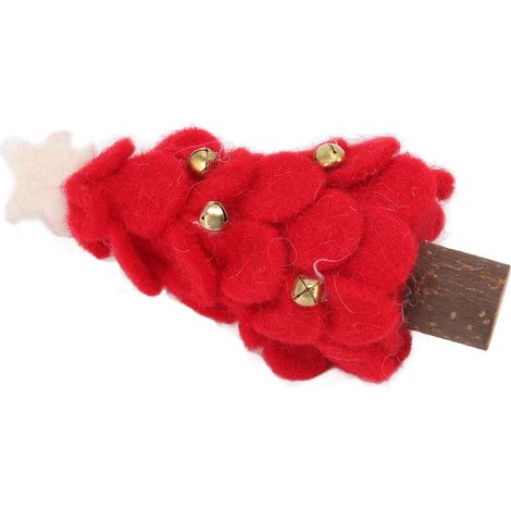 Sapin de Noël en feutrine de laine, petit sapin en bois, décoration rouge pour la maison ou la fenêtre (1/5)