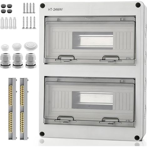 Coffret Électrique 24 Modules IP65 Étanche Boîtier de Distribution Extérieur en Saillie ABS de Surface en Plastique avec Porte Transparente Rail DIN Intégré Jardin Garage (1/5)