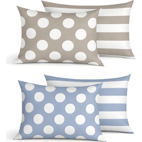 Coppia Federe Cuscino Letto Double Face 100% Cotone Disegno Pois GI, misuraFederecoloreBeige