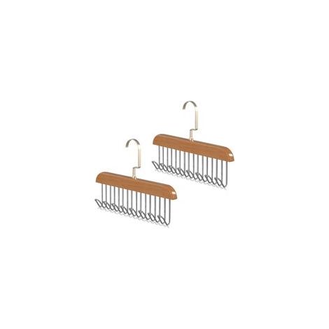 Gürtelhalter, 2er-Set, Holzbügel, Krawattenhalter mit 8 Haken, 360° drehbarer Krawattenhalter, rutschfeste Aufbewahrungsmöglichkeit für Gürtel und Schals. – Crezuo
