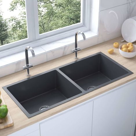 Chic Évier, Evier 1 bac,Lavabo de Cuisine fait main Noir Acier inoxydable -87670 (1/5)
