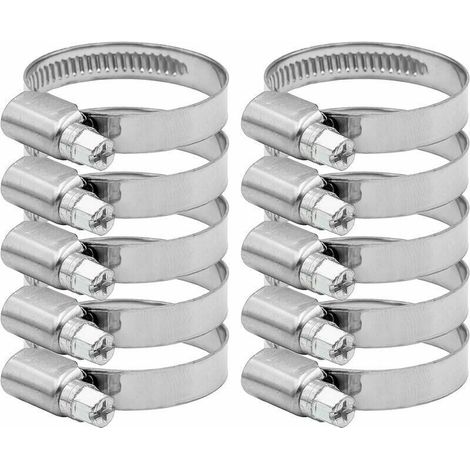 Verstellbare Schlauchschelle 27-51 mm Bereich aus Edelstahl 304 Sortiment Schlauchschellen Clips für Haushaltswasserschlauch, Gasschlauch, Kfz-Schlauch, Wasserhahn 10 Stück (12 mm)