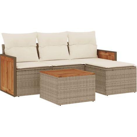Maison Exclusive - Set Divano da Giardino 5 pz con Cuscini Beige in Polyrattan (1/3)