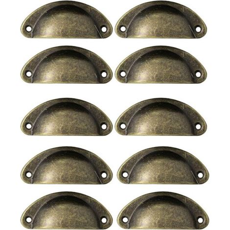 RHG Lot de 10 Poignées de Tiroir Rétro en Métal Pour Meubles de Cuisine Porte d'armoire Placards avec Boutons Meubles en Laiton Antique