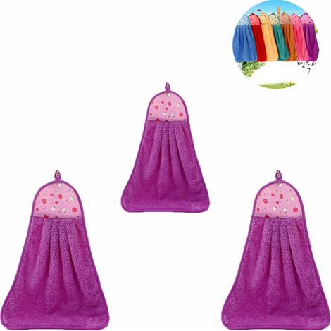 Ensemble de 3 serviettes en velours corail à suspendre, à utiliser comme torchon ou serviette de toilette.