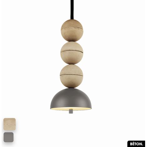 Lampe de suspension en béton - BOSFOR CONCRETE SABLE - GRIS 3 BALLES LED 14W (1/2)