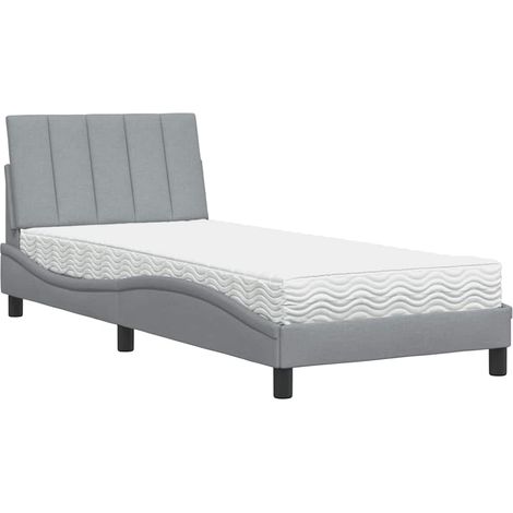 vidaXL Letto con Materasso Hanko Grigio Chiaro 90x190 cm in Tessuto (1/5)