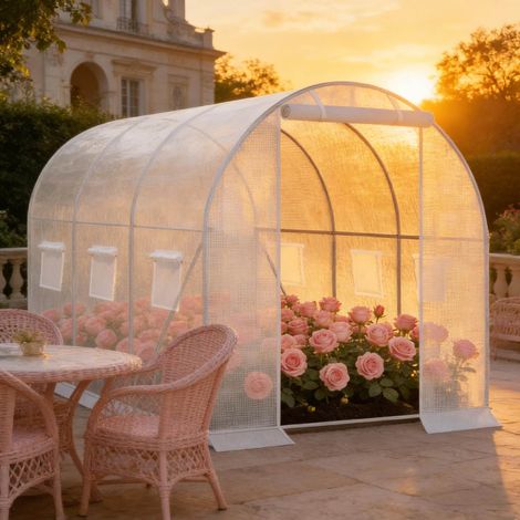 Invernadero de jardín 300x200x190 cm blanco en polietileno y acero con 6 ventanas y puerta enrollable (1/5)