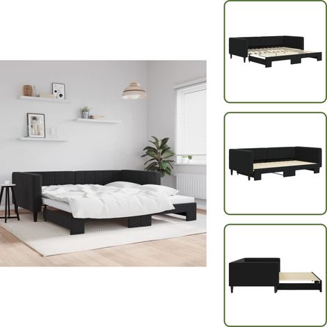 Tagesbett Ausziehbar Schwarz 100x200 cm Samt - Schlafsofa - Doppelbett - Gästebett - Samtsofa - Wohnzimmermöbel (1/5)