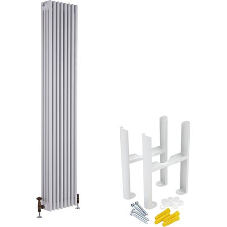 Milano Windsor - Traditional White Cast Iron Style Vertical Four Column Radiator with Feet - 1800mm x 380mm (1/5)