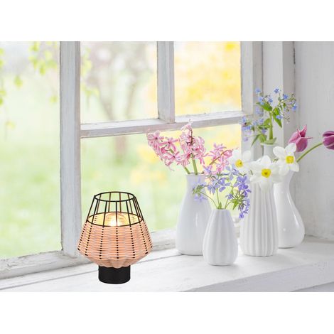 Tischleuchte BORKA Rattan Geflecht Natur und Gitter im Boho Stil, Höhe 20cm (1/5)