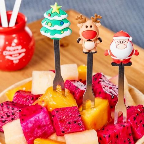 EGOUTTOIR A COUVERTS 6pcs Set Fourche de fruits Four Food Grade Multi-fonctionnel petit porte-céramique style-Christmas1 (1/4)