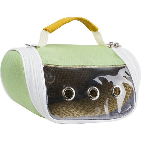 Cage de transport portable pour oiseaux, transparente et ventilée, pour petits perroquets, sac de transport pliable et léger avec poche latérale (vert) (1/2)