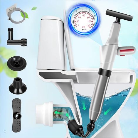 Déboucheur WC Haute Pression avec Manomètre, Ventouse Deboucheur à 4 Ventouses, Déboucheur de Toilette à Air Comprimé pour Lavabo, Toilettes, Salle de Bain, Douche et Cuisine (1/5)
