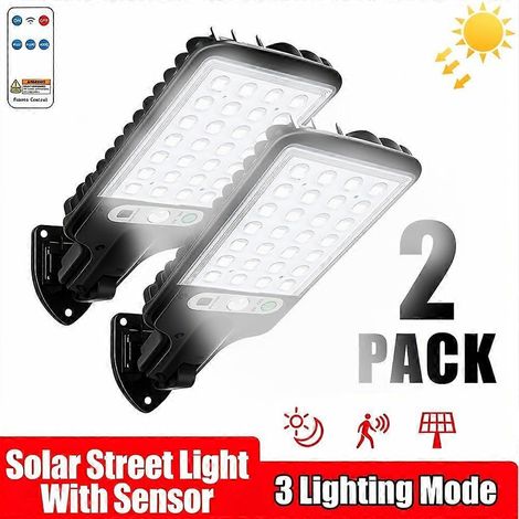 Lot de 2 projecteurs solaires intelligents avec détecteur de mouvement et télécommande, 3 modes d'éclairage, projecteur de sécurité LED extérieur pour cour, jardin, garage (1/5)