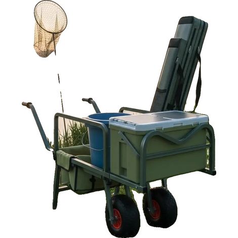 Angelwagen, langlebiger pulverbeschichteter Stahl, verbesserte Mobilität, armeegrün (1/2)