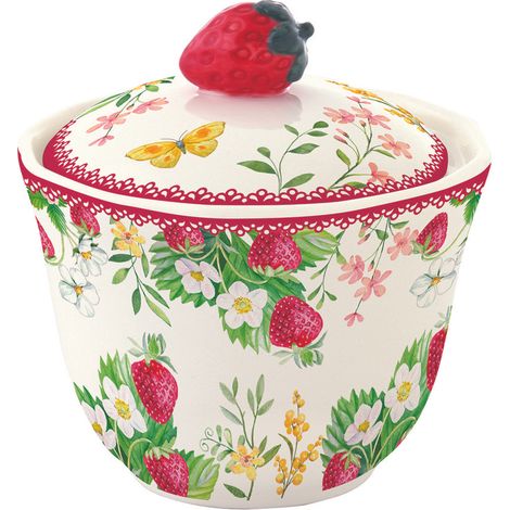 AZUCARERO PORCELANA JARDIN DE FRESAS + CAJA REGALO