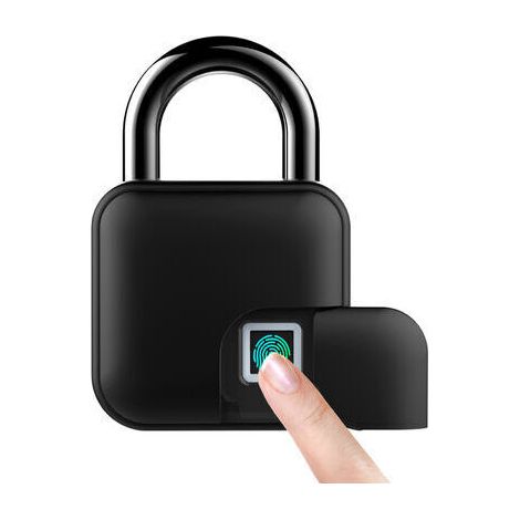 Verrou à code Smart empreintes digitales Padlock 300mAh rechargeable sans clé 10 Sets Fingerprints IP65 étanche Antivol (Noir), Noir (1/5)