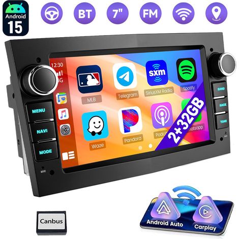 Autoradio Android 15 avec Apple CarPlay pour Opel Astra H, Corsa C/D, Meriva, Zafira B - 2+32G