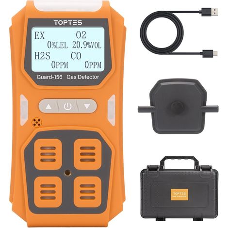Détecteur 4 en 1 pour H2S, CO, Lie et O2, Triple Alarme (visuel, Vibration, sonore), réponse Rapide 0,5 s, Design Pratique et Anti-poussière pour sécurité au Travail et à Domicile (1/5)