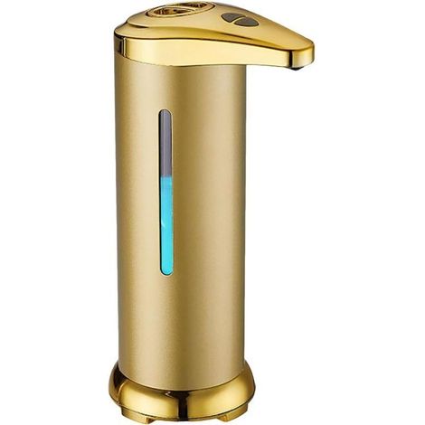 Distributeur de savon sans contact en acier inoxydable doré avec capteur infrarouge et fenêtre de visualisation, capacité de 280 ml, fonctionne sur piles, étanche IPX4, design moderne pour salle de ba (1/5)