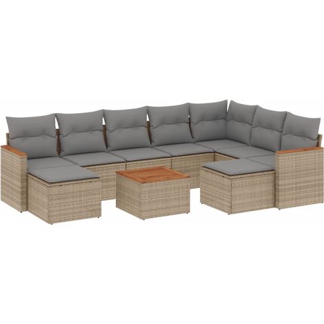 Salon de jardin avec coussins 10 pcs beige résine tressée (1/3)