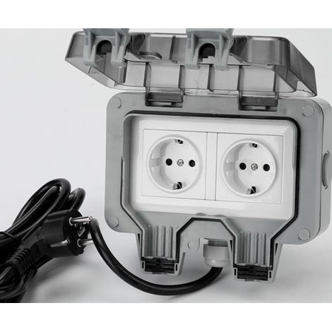 Prise extérieure étanche IP66 à 2 ports, câble 10 m, 16 A, prise électrique avec protection contre l’eau et la poussière, connecteur pour jardin, terrasse, garage et extérieur (1/2)