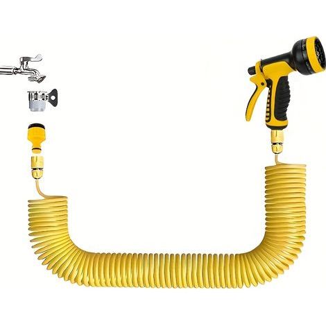 Tuyau d’Eau Rétractable 10 m – Pistolet de Nettoyage Haute Pression avec Buse et Tube d’Extension pour Voiture, Jardin et Usage Domestique (1/5)