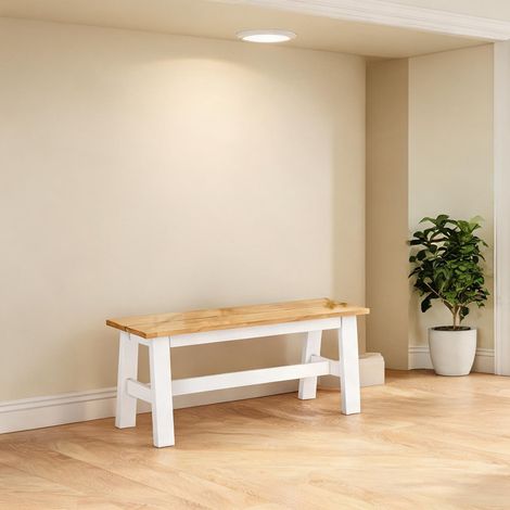 Banque 2 places en bois massif avec piètement métal blanc oak (1/5)