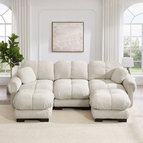 Canapé modulable U 3 places, 260 x 149 x 90 cm, chenille kaki clair DESVIAE (1/5)