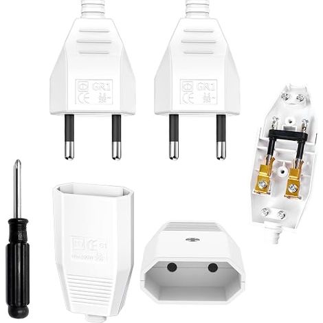 Fiches Plates EuropéEnnes Fiche Femelle 250 V - 2,5 A, 2 Prise Femelle 220v et Fiche Femelle 220v avec Tournevis pour IntéRieur Appareils -Blanc (1/5)