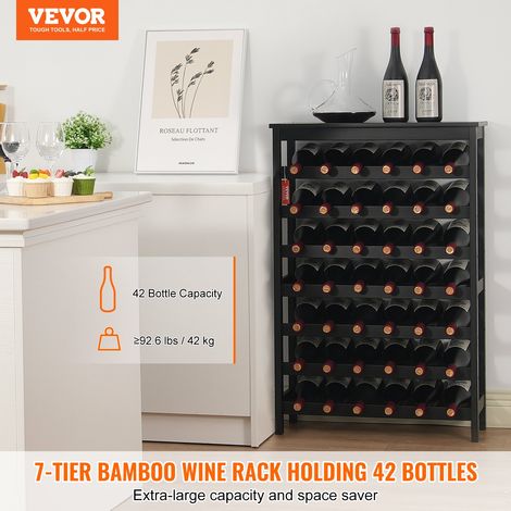 Étagère à Bouteilles Modulaire 42 Bouteilles, Casier à Vin Empilable 7 Niveaux, Range Bouteilles en Bambou Massif avec Comptoir, Rangement Présentation de Vin pour Cuisine Garde-Manger Cave Bar (1/5)