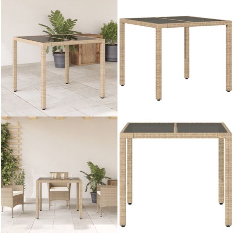 Gartentisch mit Glasplatte Beige 90x90x75 cm Poly Rattan - Gartentisch - Esstisch - Terrassenmöbel - Outdoor Tisch - Gartenmöbel - Home & Living (1/5)