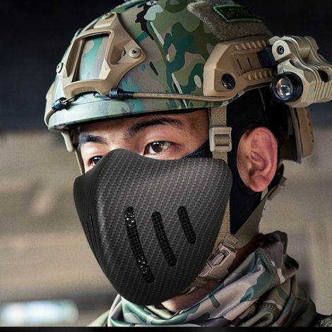 Visière de protection faciale en TPU pour tactiques d'extérieur, idéale pour le tir, la chasse et les jeux de simulation CS. Couleur fibre de carbone. (1/5)