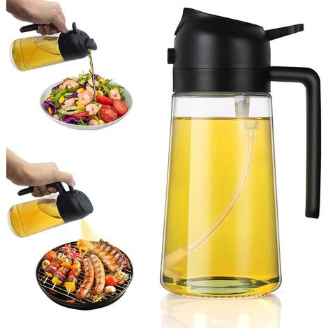 Spruzzatore di olio da cucina 2 in 1, spruzzatore di olio per alimenti da 470 ml, per friggitrici ad aria e griglie, spruzzatore di olio di alta qualità (1/5)