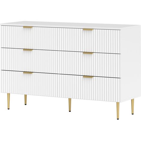 Weiße Kommode mit 6 Schubladen, goldenen Griffen und Beinen, 120 x 40 x 76,5 cm, modernes Aufbewahrungsmöbel fürs Schlafzimmer (1/5)
