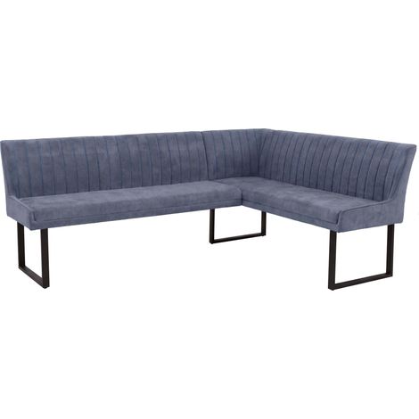 [NON UTILIZZATO] Panca angolare HHG-536, sala da pranzo, stoffa ciniglia/tessuto ecologico (310 g/m²) metallo 210x159 cm, blu (1/5)