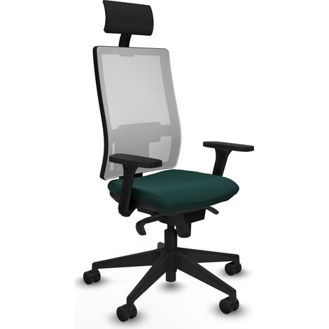 Horna sincro malla blanca similpiel verde botella brazos 3D base piramidal cabecero fijo ruedas 65mm nailon (1/5)