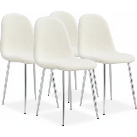 Lot de 4 Chaises Scandinaves Tissu Doudou Pieds Chrome 43,5x40x87cm (1/5)