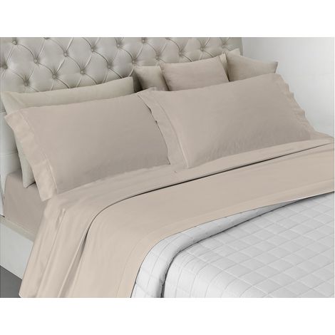 Completo letto , prodotto in italia a tinta unita totalmente in cotone Singolo e Matrimoniale Beige - Singolo