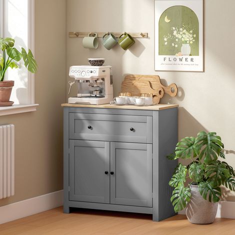 Wohnzimmer-Sideboard mit Schublade und Schrank mit drei verstellbaren Einlegeböden, Arbeitsplatte in Eichenoptik, für Eingangsbereich, Küche und Esszimmer, 78,5 x 35 x 80 cm, Grau (1/5)