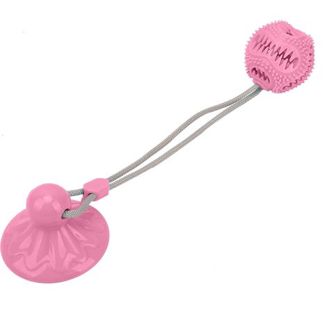Jouet à mâcher pour chien à ventouse, balle sphérique anti-fuite de molaires, rose (1/5)