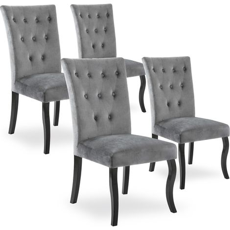 Lot de 4 chaises capitonnées Chaza Velours Gris (1/3)