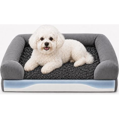 Panier orthopédique pour chien - 65 x 53 x 16 cm - Avec mousse à mémoire de forme et mousse de soutien, bord ergonomique, fond antidérapant, imperméable, housse amovible et lavable à la main (1/5)