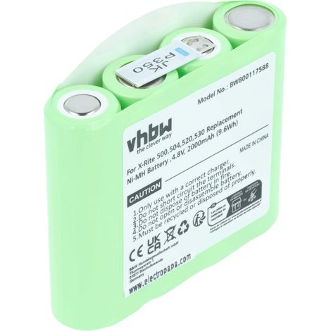 vhbw 1x Batterie compatible avec X-Rite 528, 530, 500, 508, 504, 520, 518 outil de mesure (2000mAh, 4,8V, NiMH)